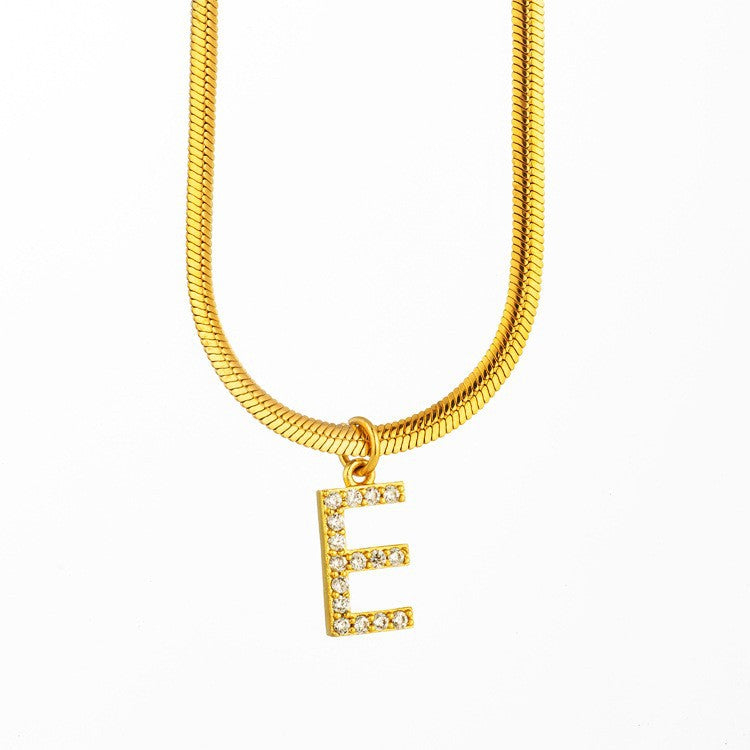 Wholesale Titanium Steel 26 Letters Flat Snake Bone 18K Gold Necklace